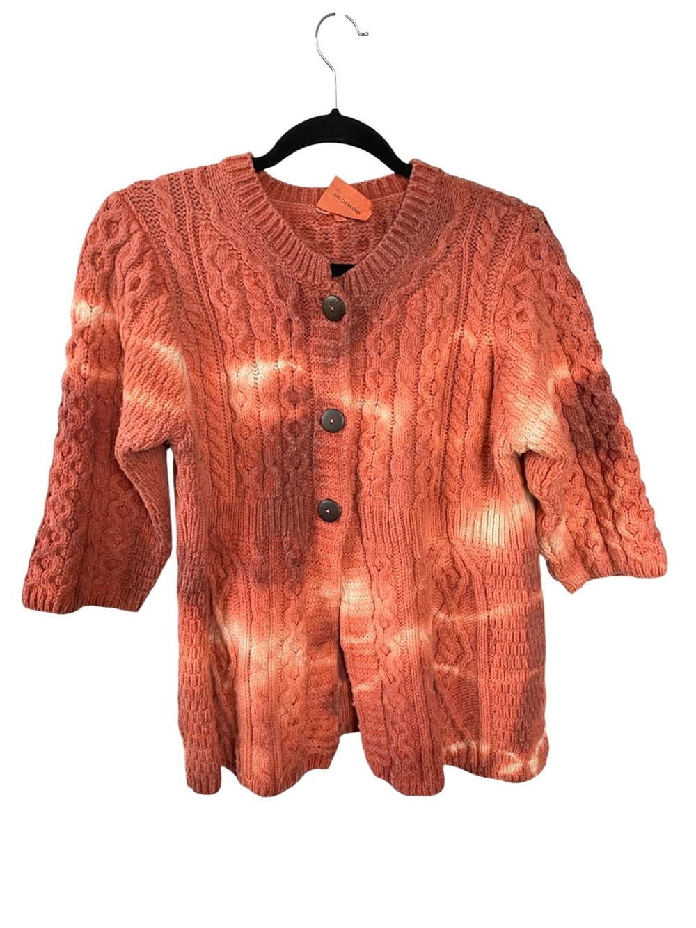 KILRONAN Knitwear Ireland Button-Front Cable Knit Cardigan Sweater Coral S